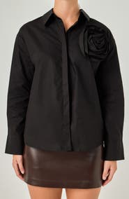 Grey Lab Flower Brooch Cotton Shirt