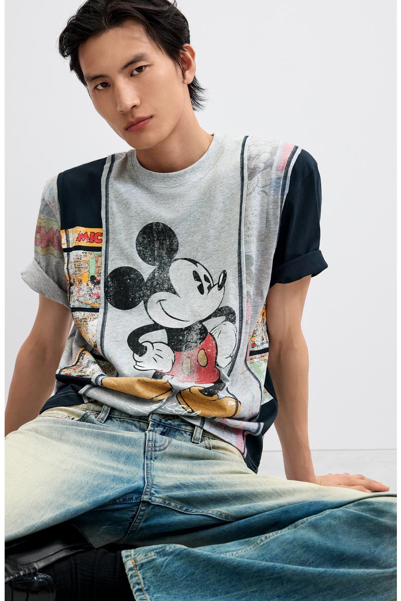 Mickey Mouse Collage Graphic Tee, Alternate, color, GREY/ NAVY BLUE