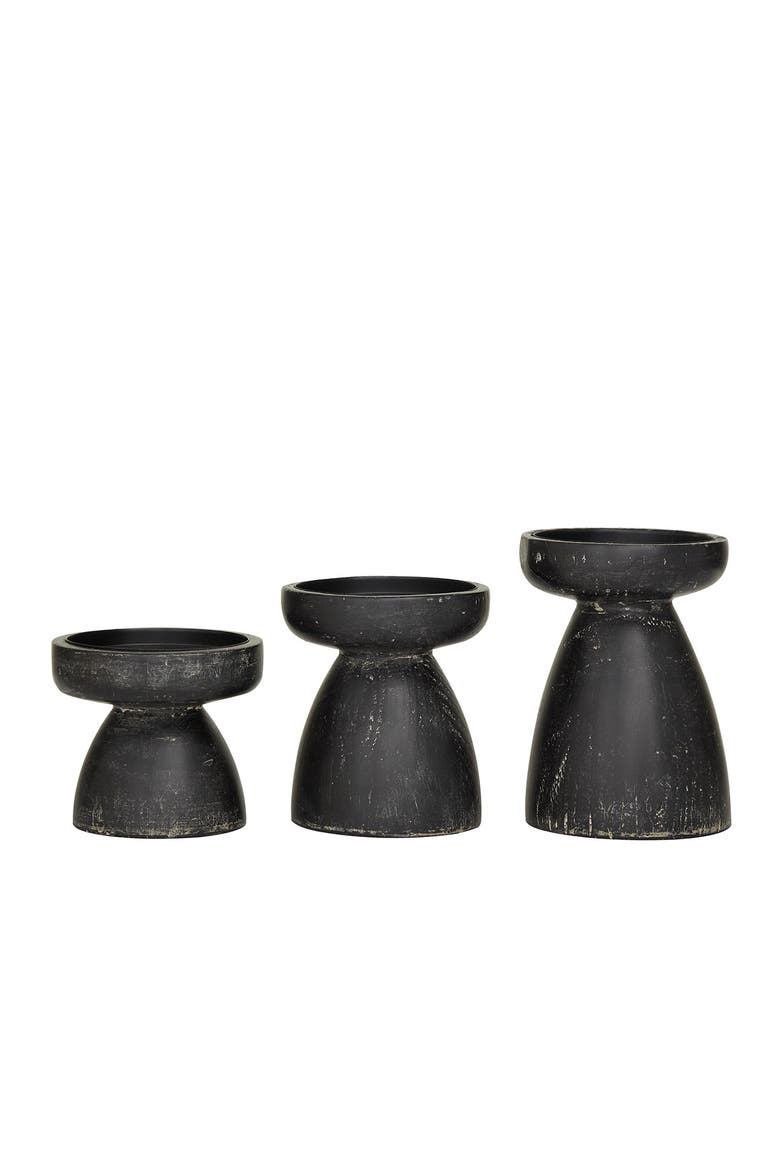 Black Wood Traditional Candle Holder - Set of 3, Alternate, color, BLACK