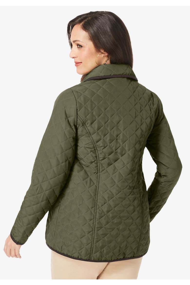 Snap Front Quilted Coat, Alternate, color, DARK OLIVE GREEN