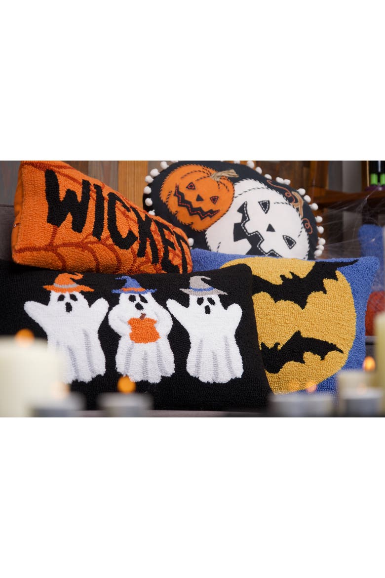 Ghost Witch Trio Halloween Hooked Lumbar Accent Pillow, Alternate, color, Black