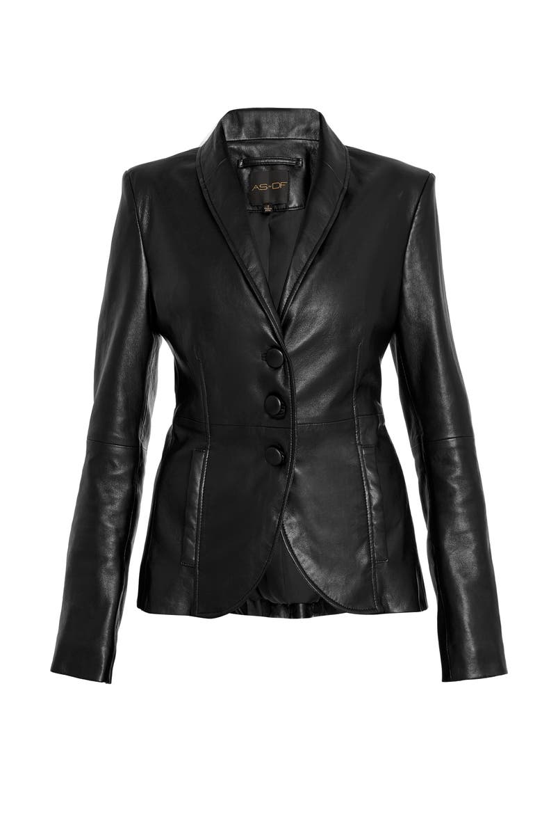 Denise Recycled Tailored Leather Blazer, Alternate, color, Black
