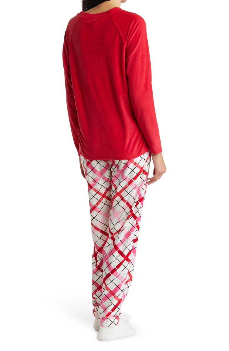 Hue Hazy Plaid Fleece Top, Joggers & Socks Pajama Set, Alternate, color, 
