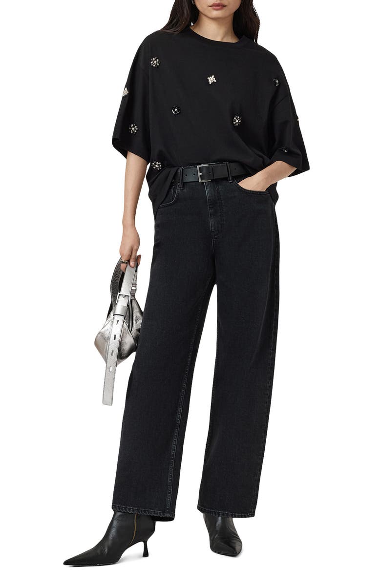 AllSaints Amelie Embellished Top, Alternate, color, Black