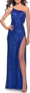 La Femme One Shoulder Sequin Dress with Circle Cut Out