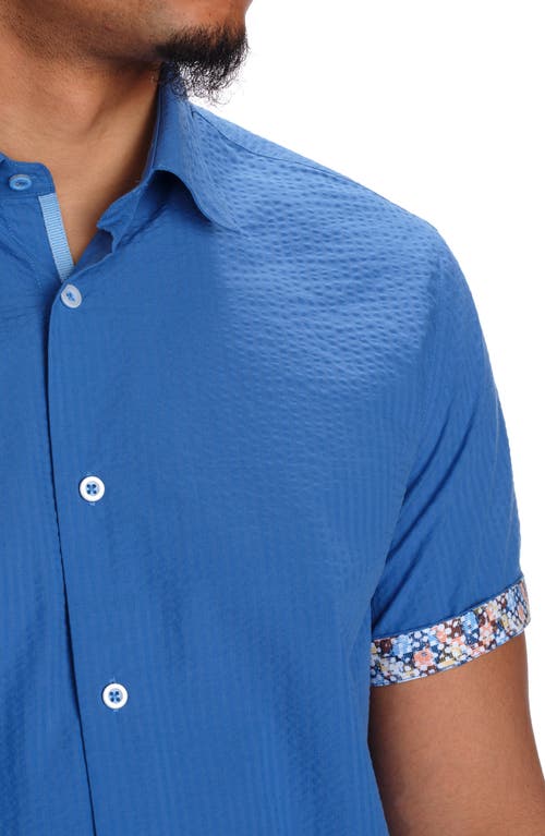 Studio Garnet Los Angeles Seaside Short Sleeve Cotton Seersucker Button-up Shirt In Navy