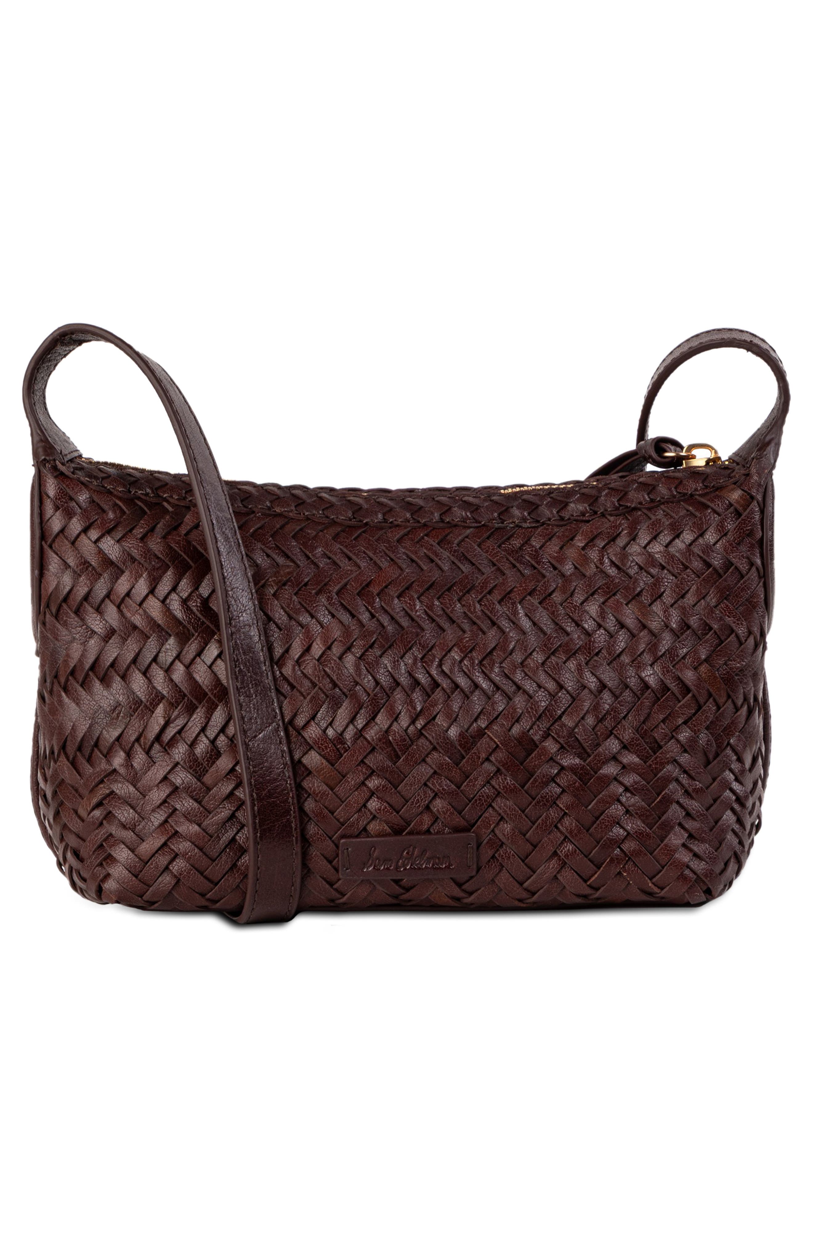 Sam Edelman Kasey Woven Leather Crossbody Bag, Alternate, color, Dark Brown