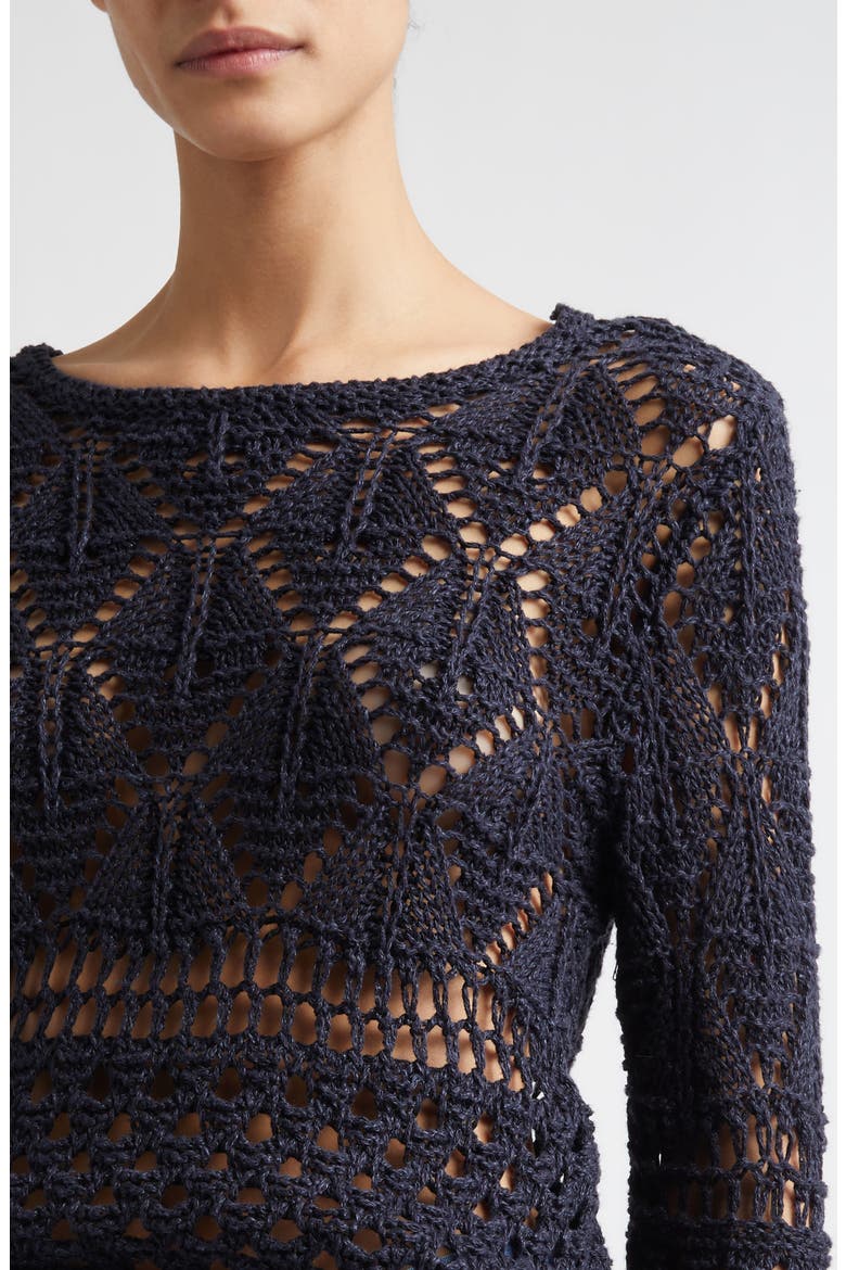 Open Double Stitch Linen & Silk Sweater, Alternate, color, BLUE