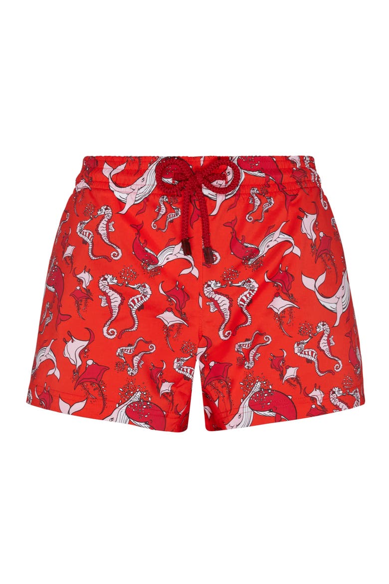 Women Swim Shorts Whales Love, Main, color, poppy red