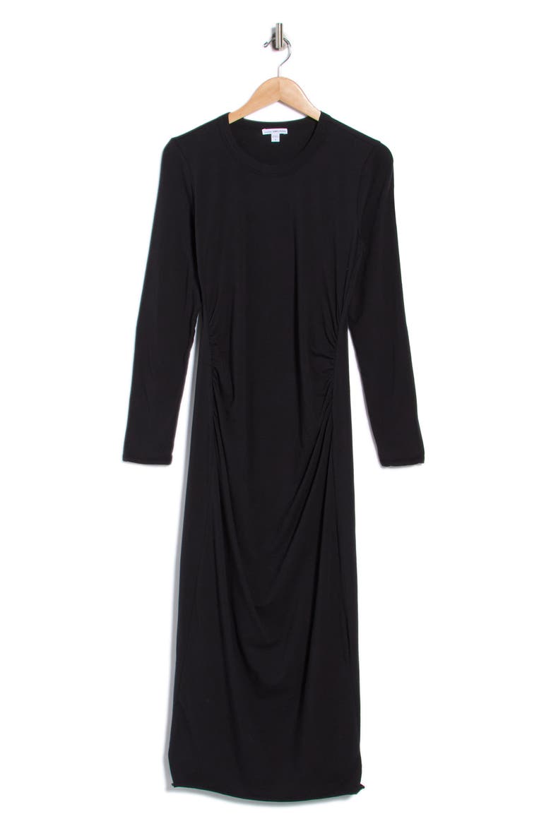 Ruched Long Sleeve Jersey Dress, Main, color, BLACK