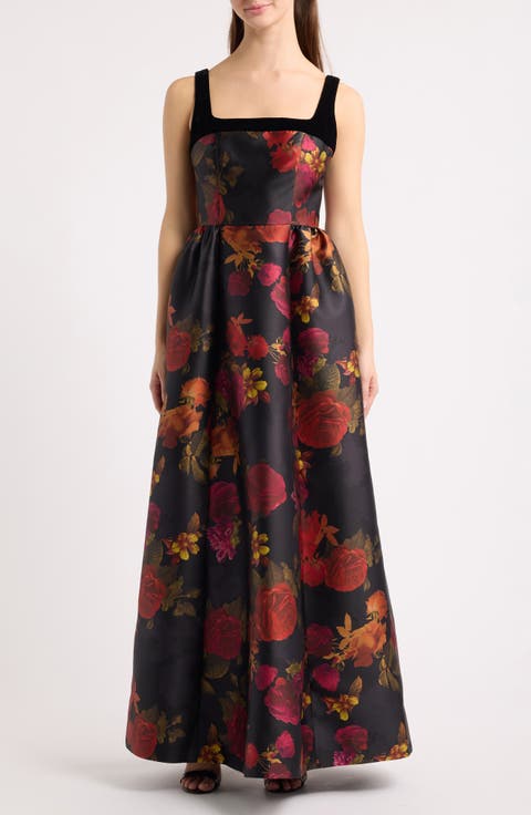 Velvet Trim Mikado Gown