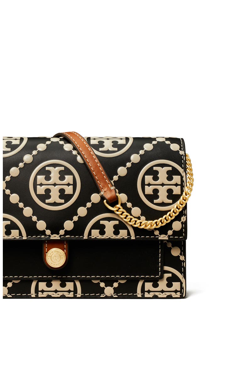 T Monogram Embossed Leather Wallet Crossbody, Alternate, color, BLACK / NEW CREAM