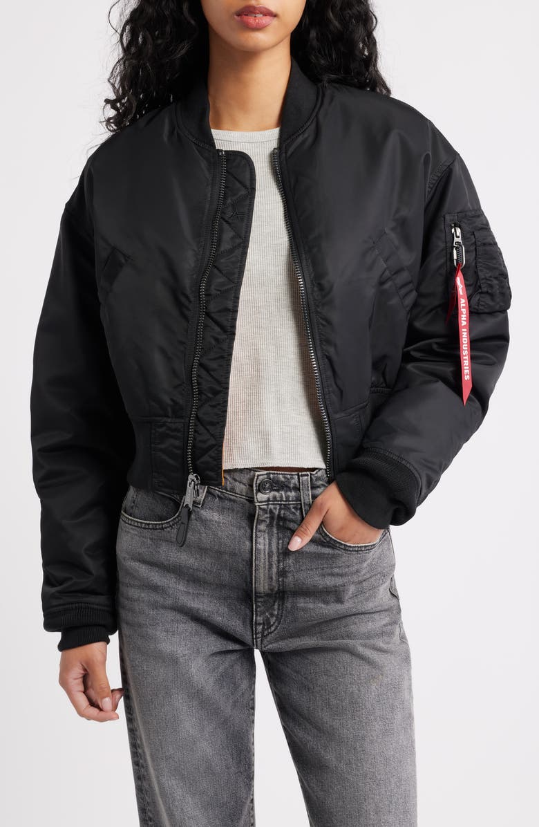 Alpha Industries MA-1 Crop Flight Jacket, Main, color, Black