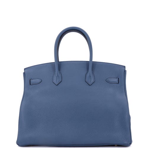 Pre-owned Hermes Hermes Birkin Handbag Blue Clemence With Gold Hardware 35