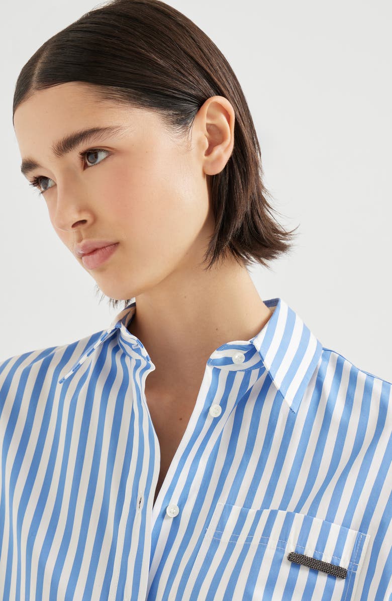Brunello Cucinelli Striped poplin shirt, Alternate, color, Azure