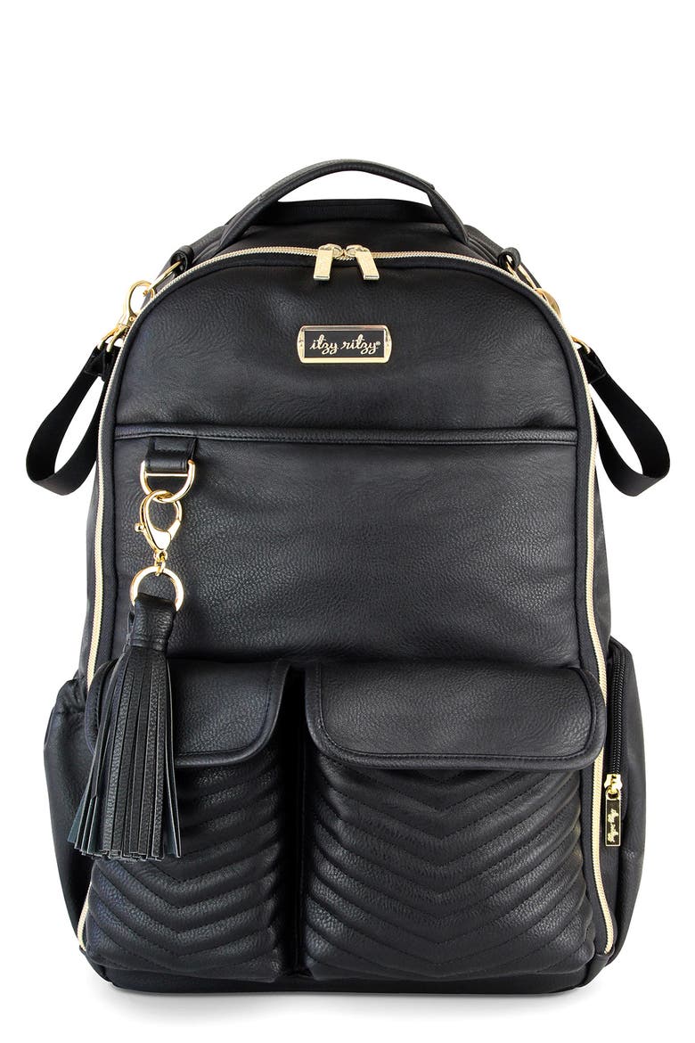 Boss Faux Leather Diaper Bag, Main, color, BLACK/ GOLD STUDS