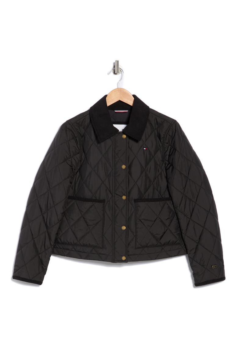 Snap Front Diamond Quilted Jacket, Alternate, color, BLACK