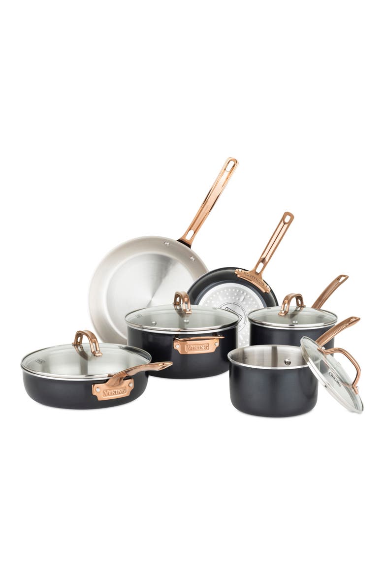 10-Piece 3-Ply Cookware Set, Main, color, BLACK