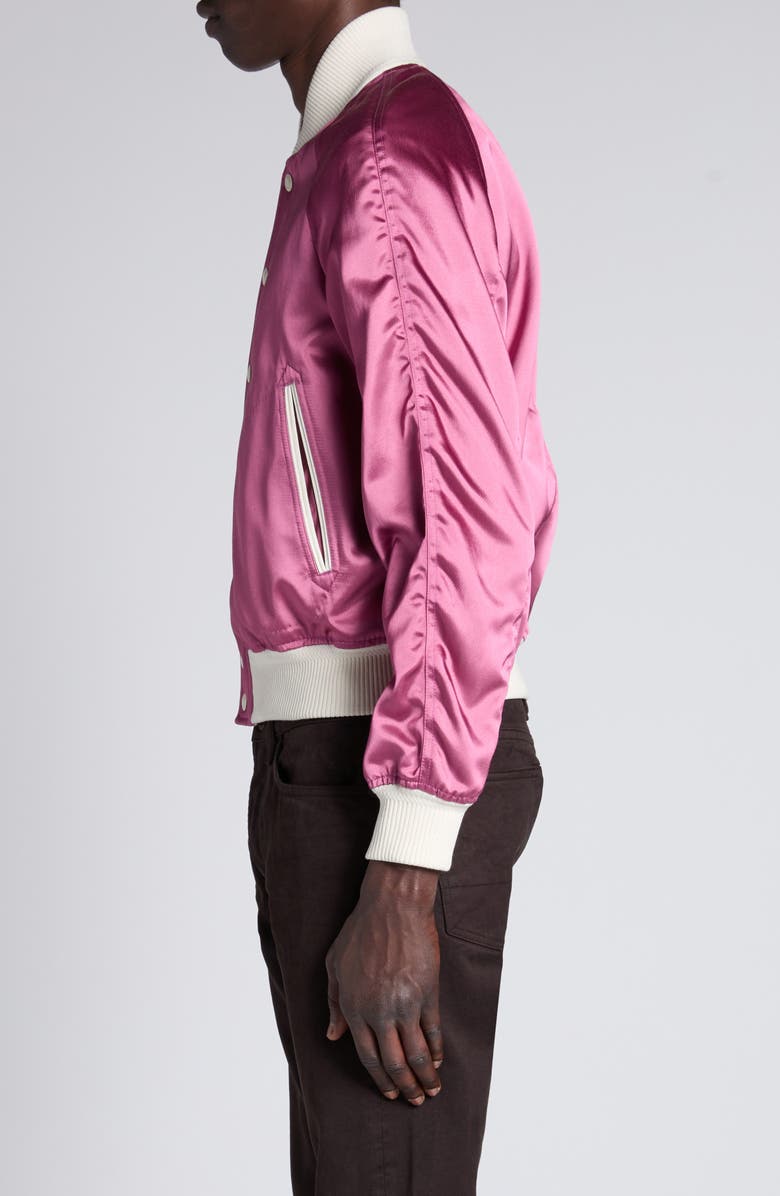 TOM FORD Shiny Satin Bomber Jacket, Alternate, color, Xfuwh Fuxia/ White