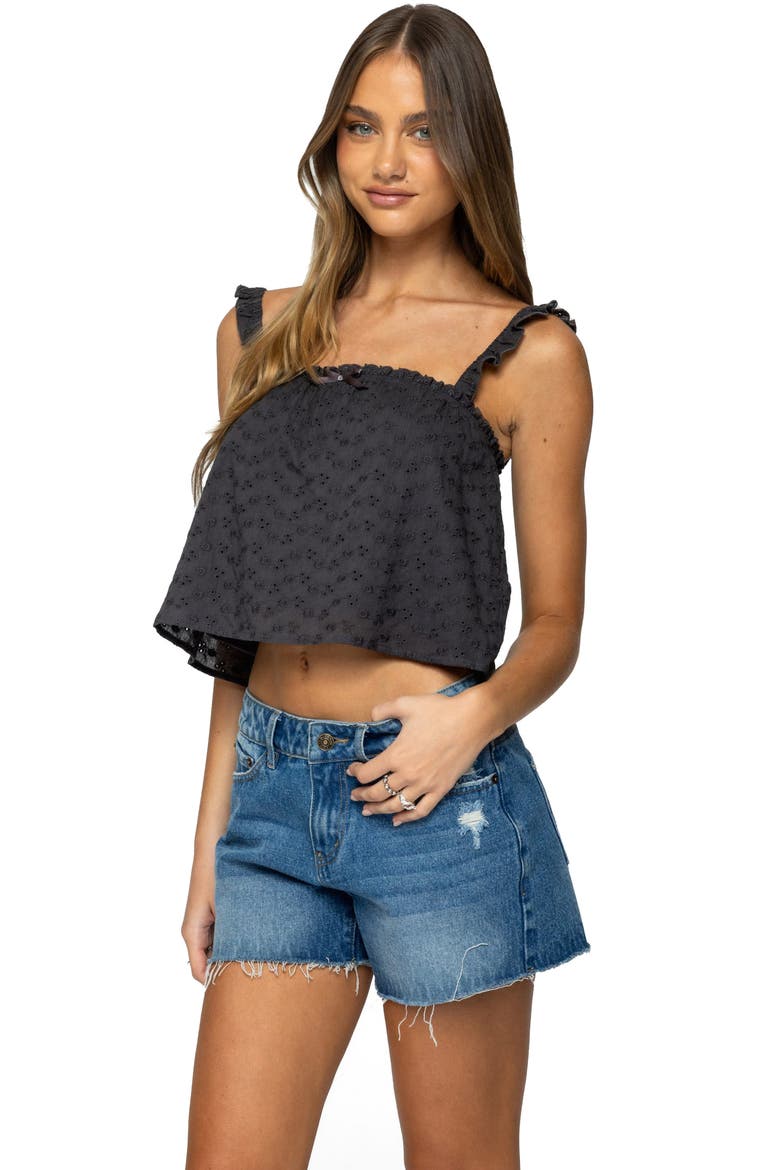 Tami Embroidered Eyelet Cotton Camisole, Alternate, color, DARK-GRAY
