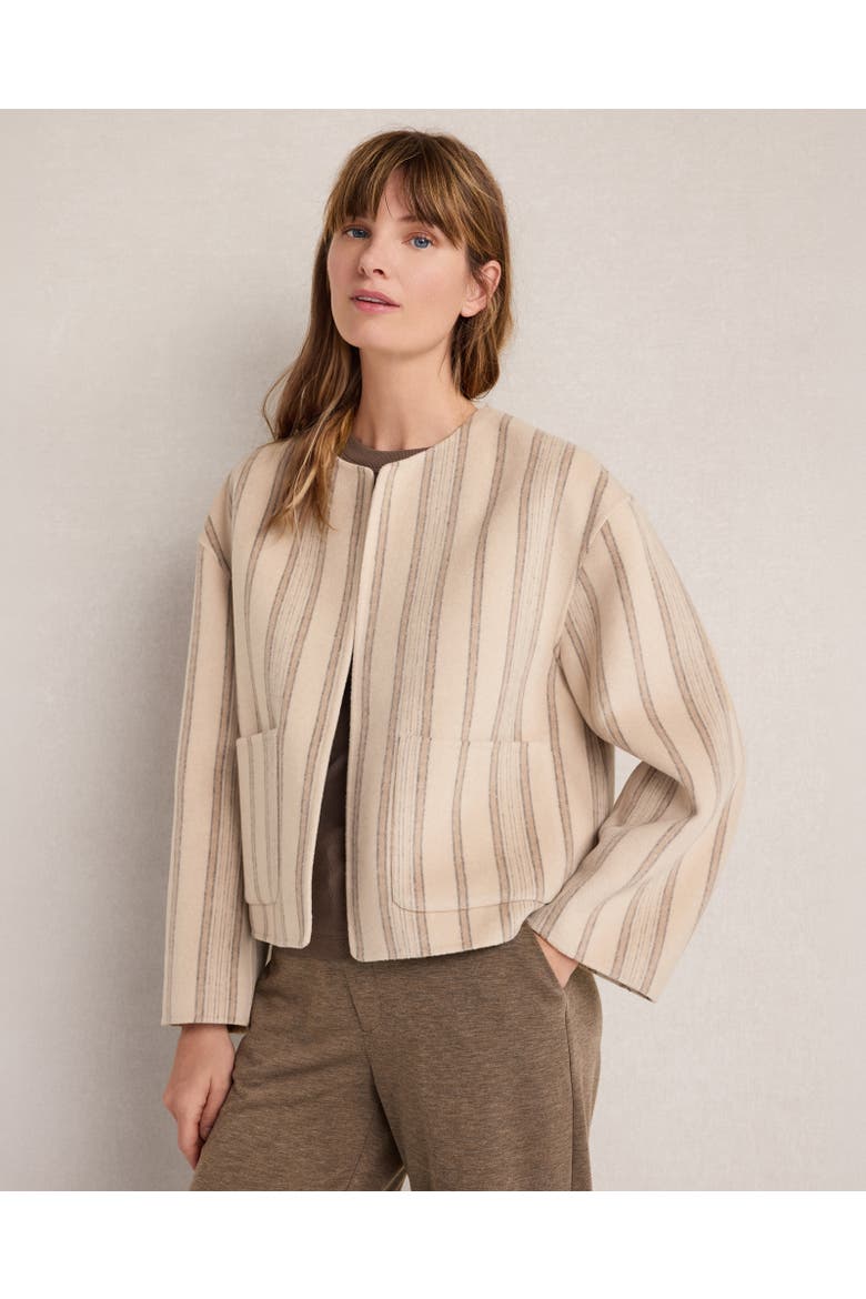 Wool Blend Striped Jacket with Removable Scarf, Main, color, Fawn Hthr Multi Stripe