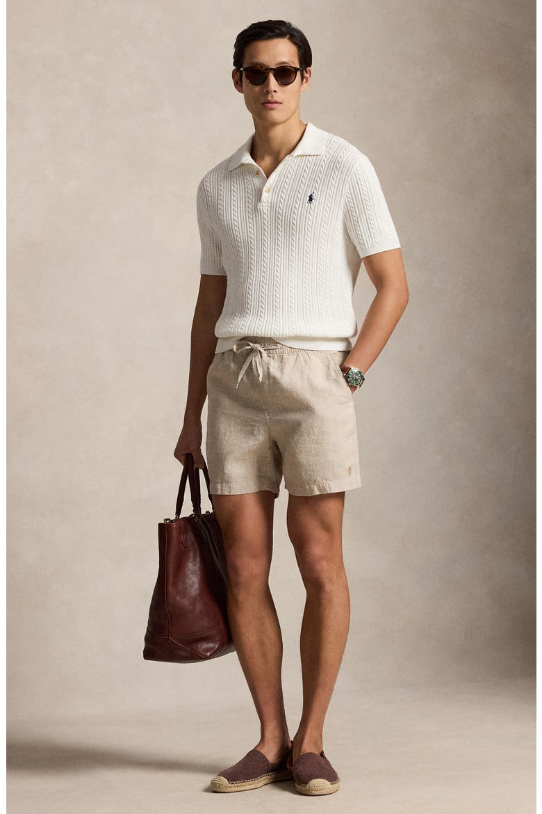 Prepster 6-Inch Microcheck Linen Drawstring Shorts, Alternate, color, 6555H COASTAL BEIGE WHITE