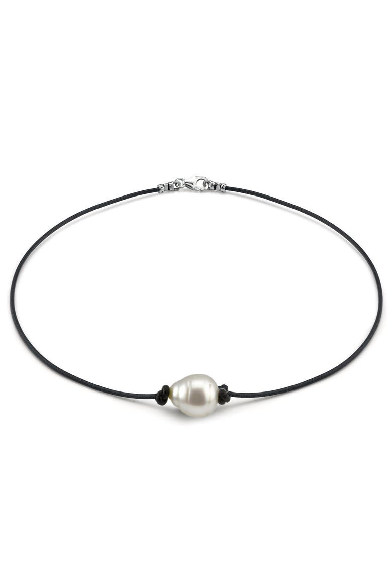 White South Sea Baroque Pearl Leather Necklace for Men, Main, color, White Pearl