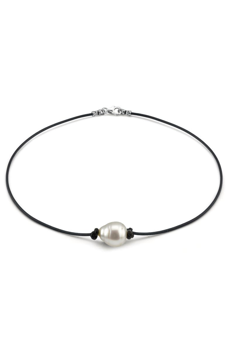 The Pearl Source White South Sea Baroque Pearl Leather Necklace, Main, color, White Pearl