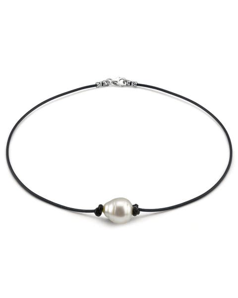White South Sea Baroque Pearl Leather Necklace