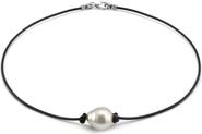 The Pearl Source White South Sea Baroque Pearl Leather Necklace