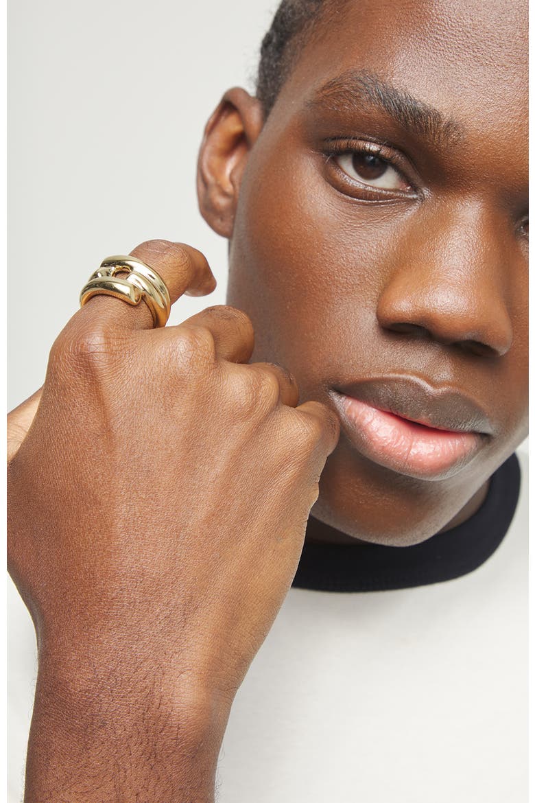 18K Gold-Plated Ring with Open Tubes, Alternate, color, Gold