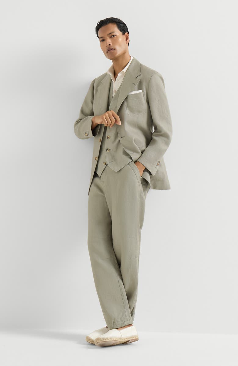 Brunello Cucinelli Linen trousers with drawstring, Alternate, color, Sage