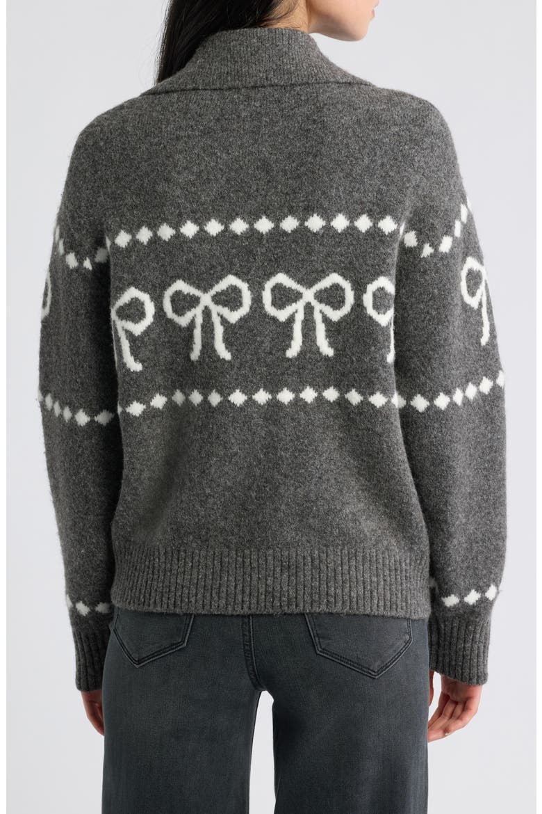 Rhea Bow Zip Cardigan, Alternate, color, CHARCOAL BOWS