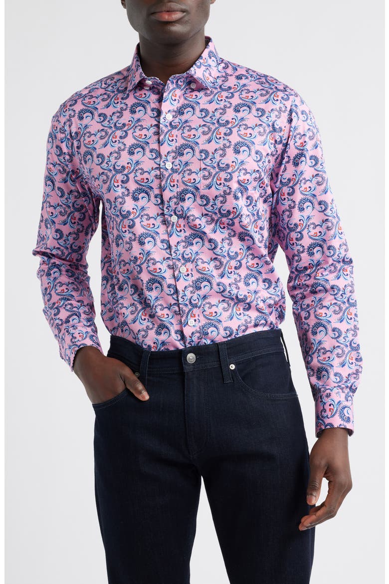 Paisley Print Cotton Button-Up Shirt, Main, color, PINK