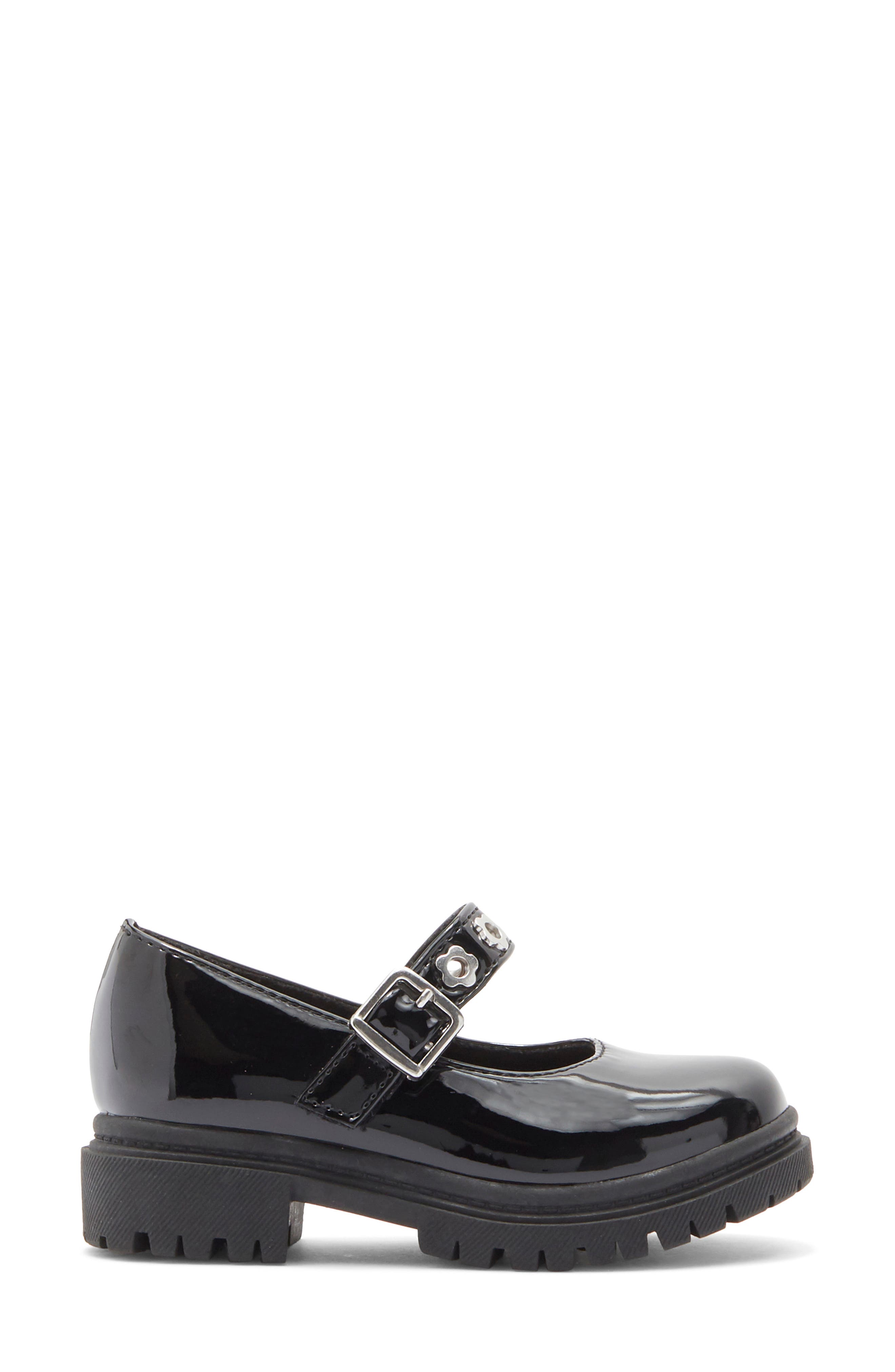 Kids' Amaya Lug Faux Leather Mary Jane Flat, Alternate, color, BLACK