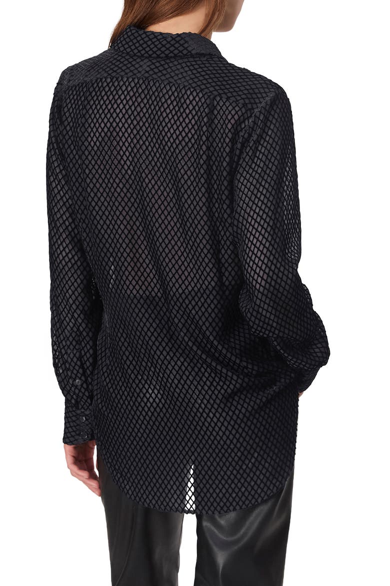 Lila Velvet Burnout Button-Up Shirt, Alternate, color, BLACK