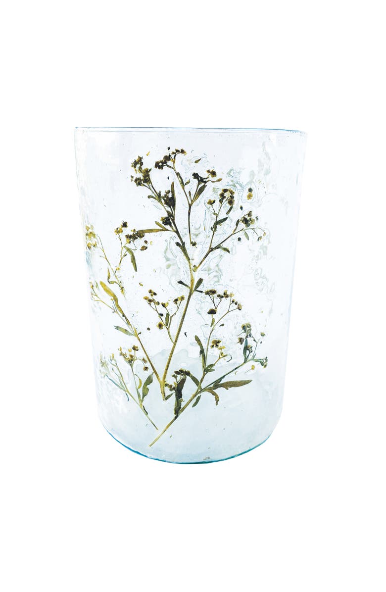 Storied Home Tall Reclaimed Glass Votive Holder with Natural Botanicals, Clear, Main, color, Clear
