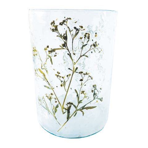 Tall Reclaimed Glass Votive Holder with Natural Botanicals, Clear
