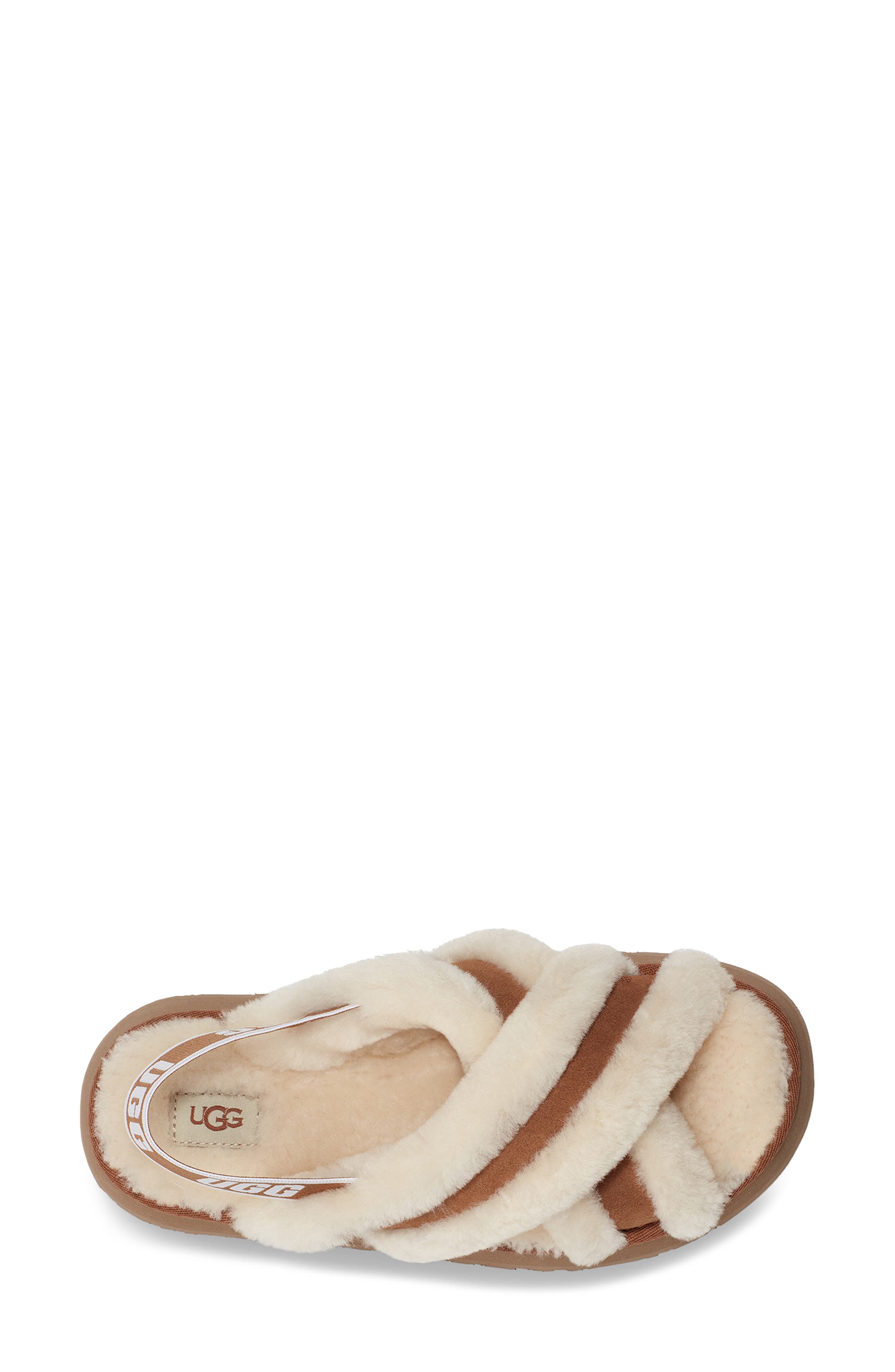 Disco Cross Genuine Shearling Slide, Alternate, color, CHESTNUT