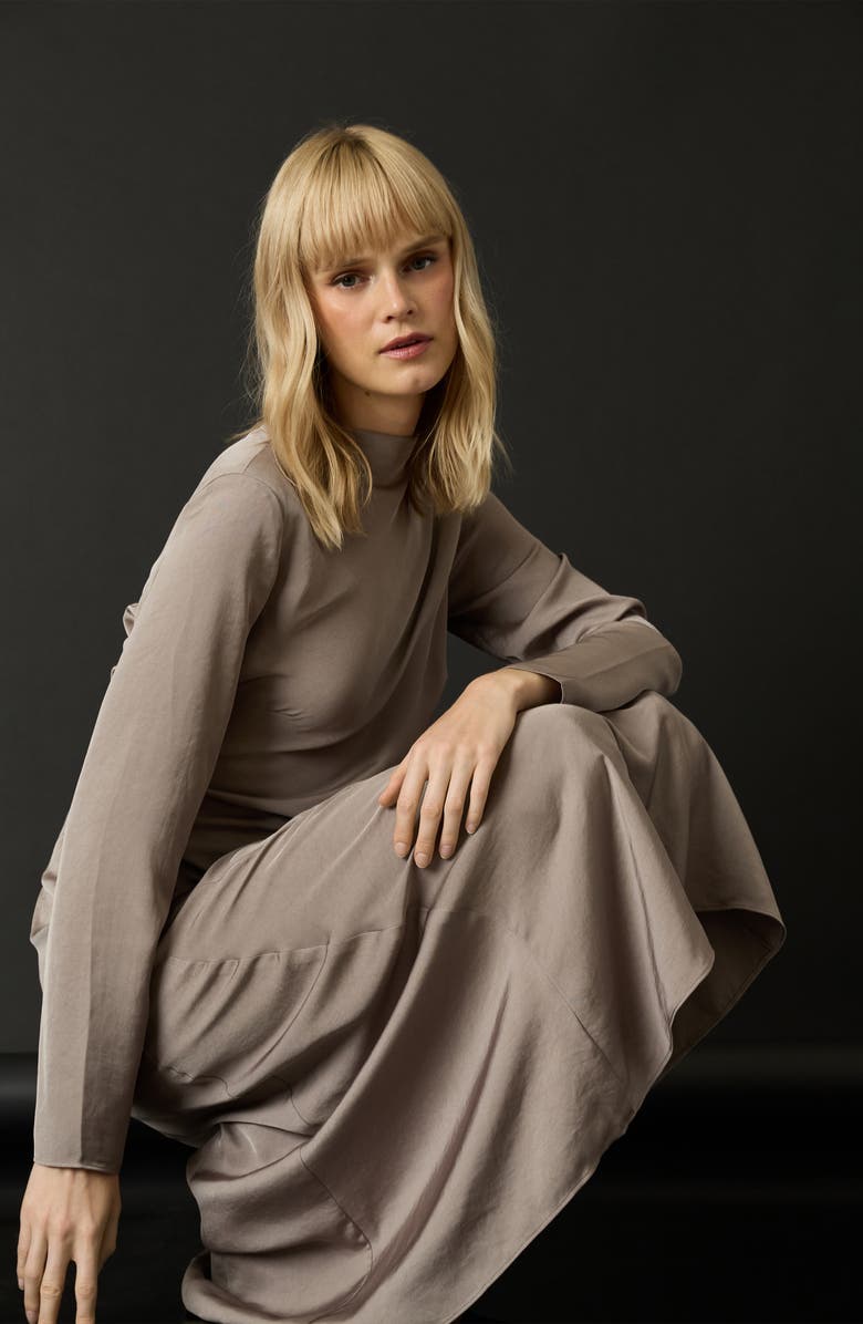 Luxely Funnel Neck Long Sleeve Midi Dress, Alternate, color, 