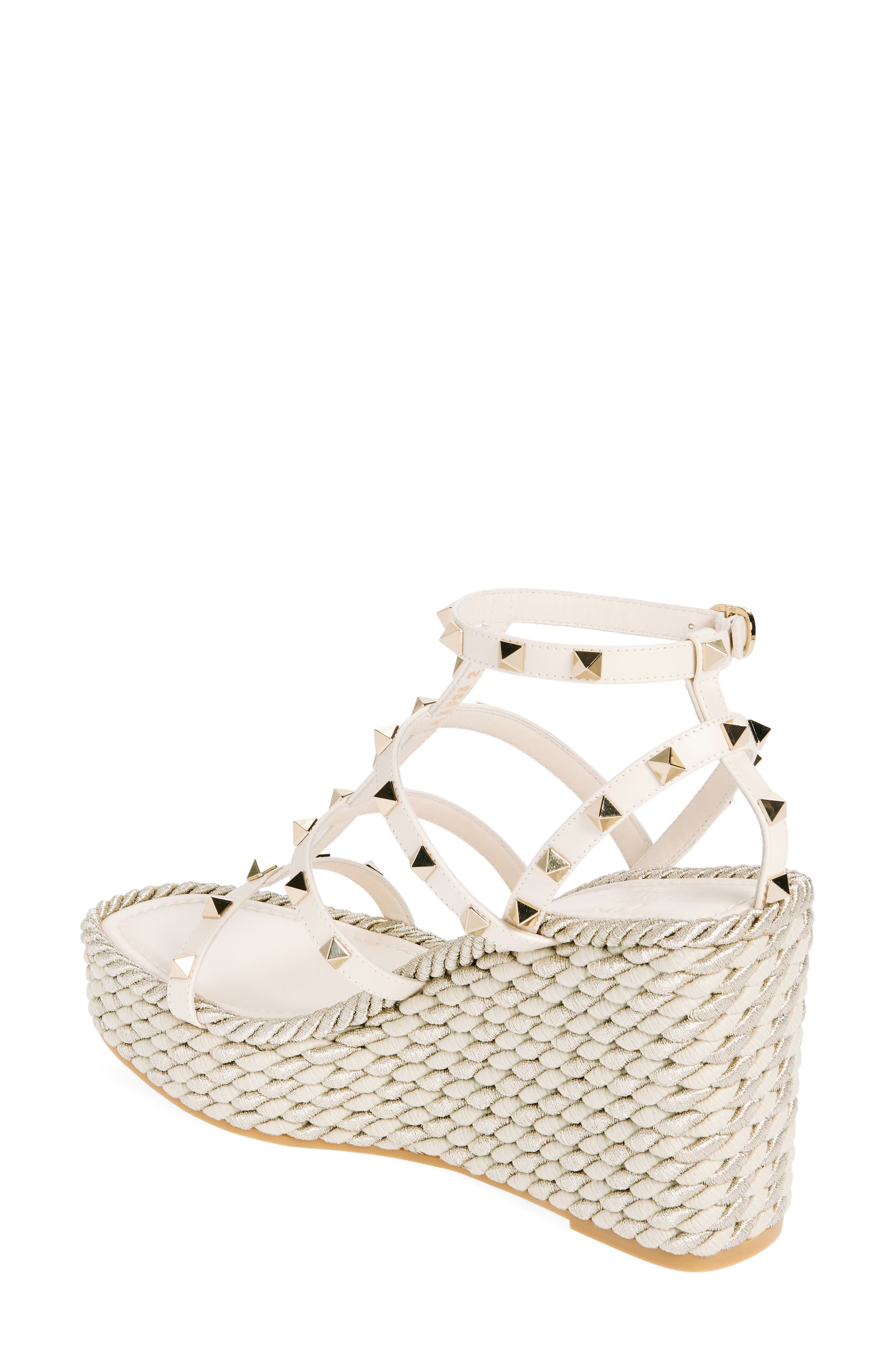 Valentino Garavani Rockstud Torchon Wedge Sandal, Alternate, color, Light Ivory