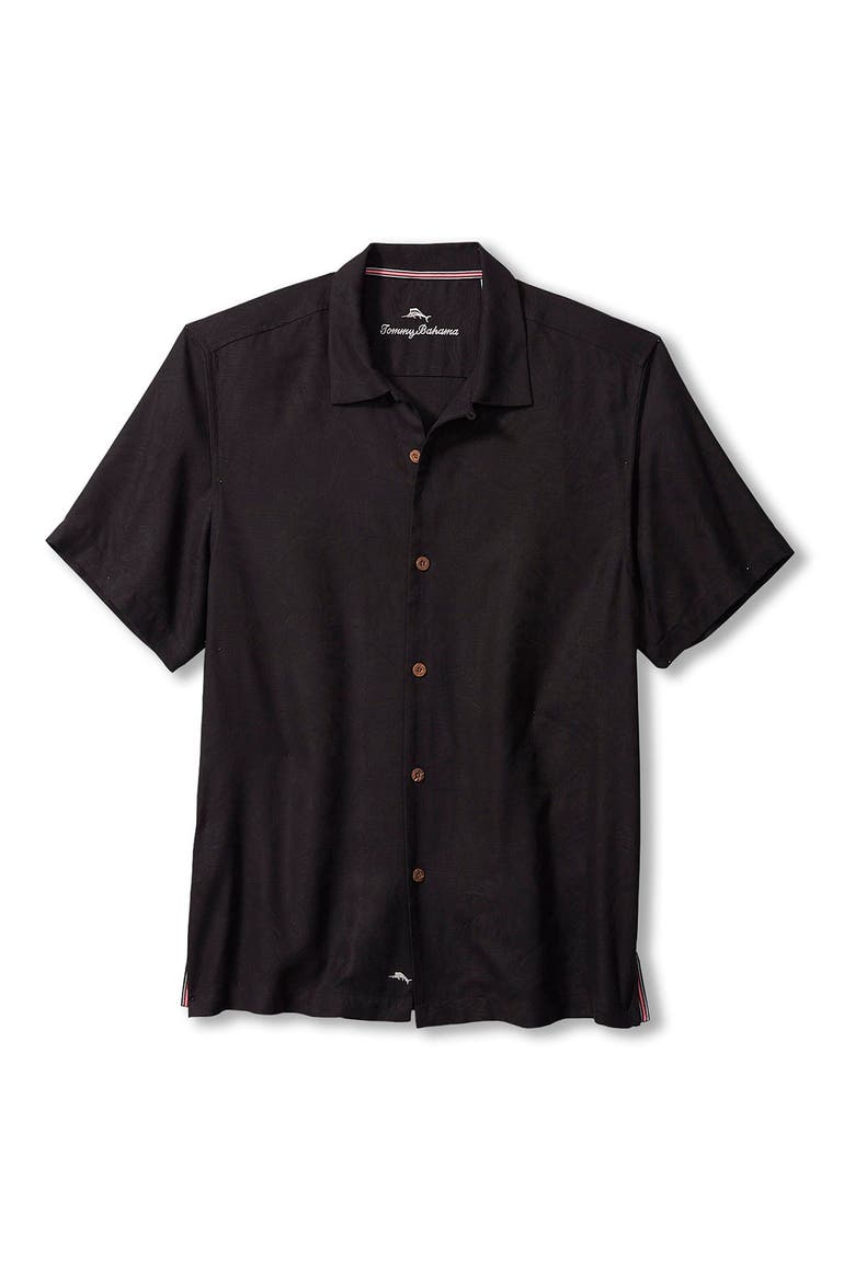 Tropic Isles Short Sleeve Button-Up Silk Shirt, Main, color, BLACK