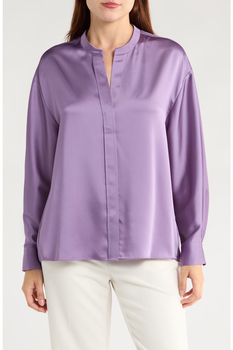 Long Sleeve Satin Button-Up Shirt, Main, color, DARK LAVENDER