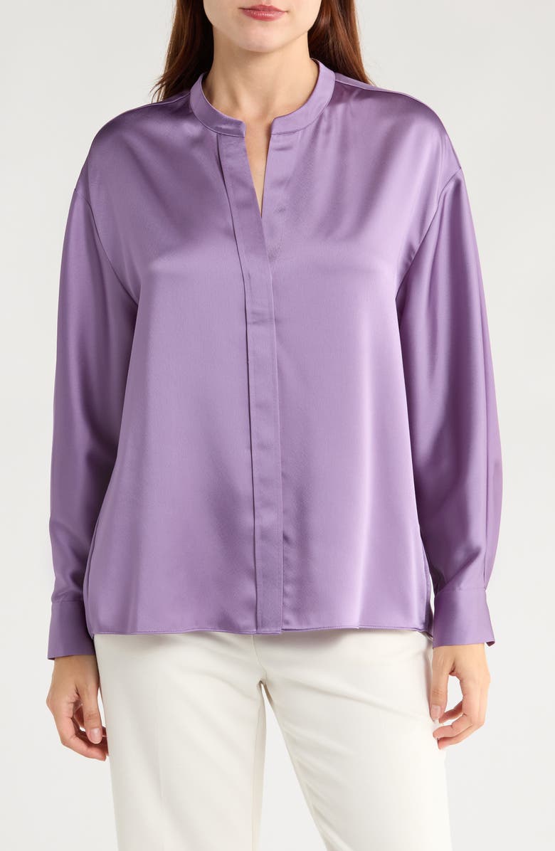 Vince Long Sleeve Satin Button-Up Shirt, Main, color, Dark Lavender