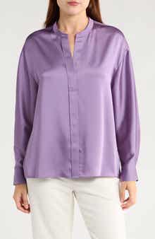 Vince Long Sleeve Satin Button-Up Shirt