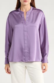 Vince Long Sleeve Satin Button-Up Shirt