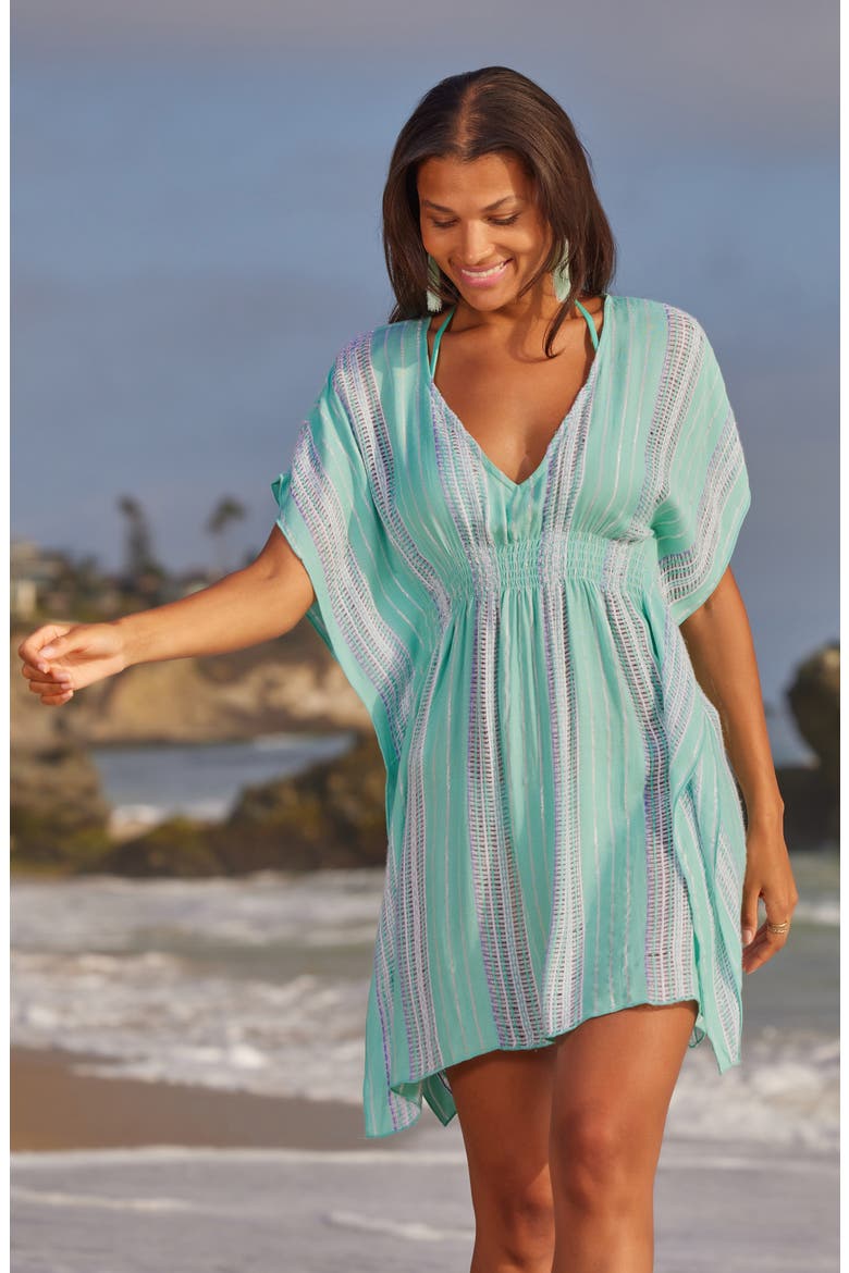 Radiance Woven Cover-Up Tunic, Alternate, color, AQUA SEA/ BELLFLOWER