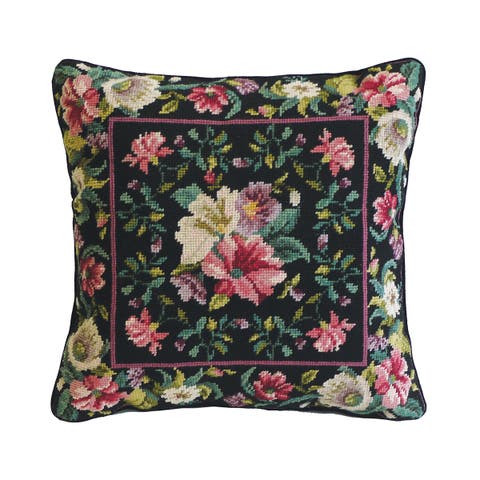 Mauve Line on Black Needlepoint Pillow, 16" x 16"