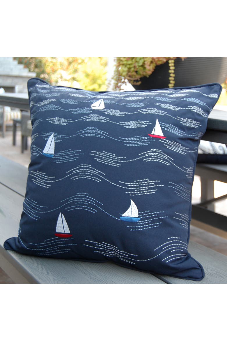 Cape Series Modern Waves Indoor/Outdoor Accent Throw Pillow Decor, Alternate, color, Blue