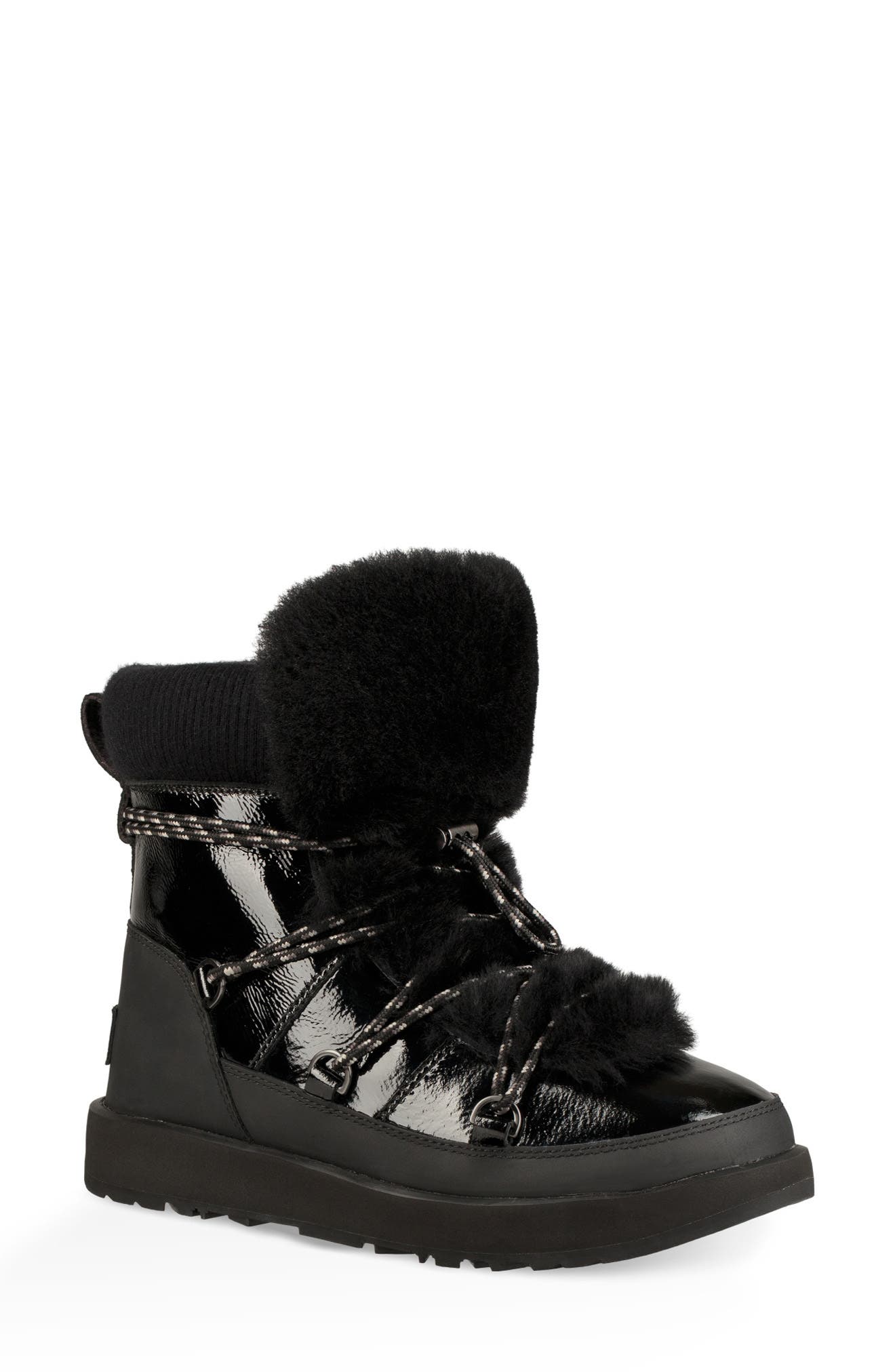 Highland Genuine Shearling Waterproof Bootie, Main, color, BLACK LEATHER